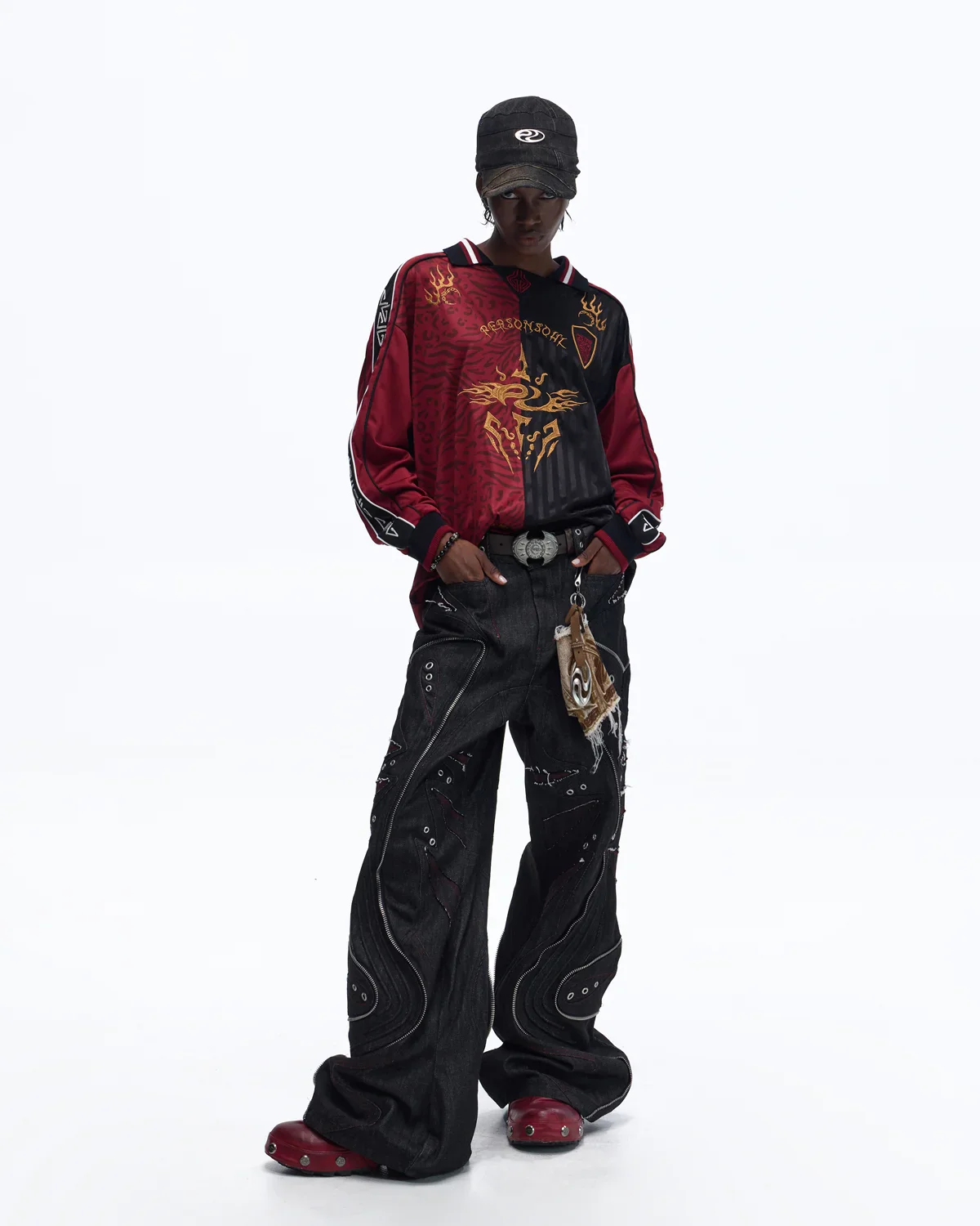 Personsoul Tribal-Animal Print Patchwork Shirt In Red - Image 7