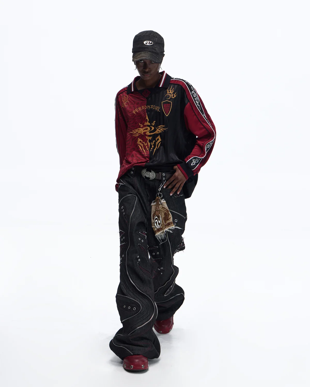 Personsoul Tribal-Animal Print Patchwork Shirt In Red - Image 8