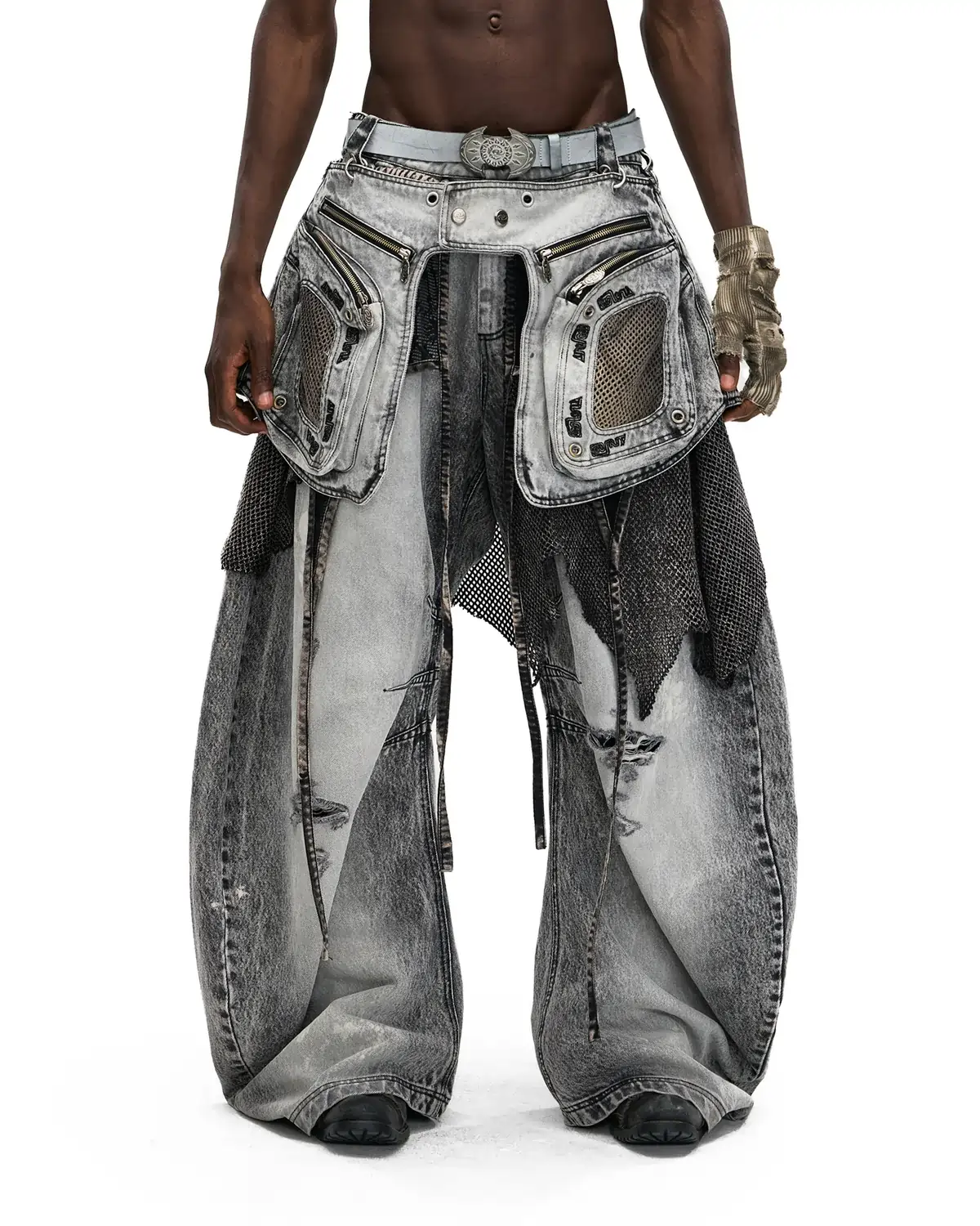 Personsoul Vintage Detachable Panel Curved-Leg Denim Jeans(5 in 1)