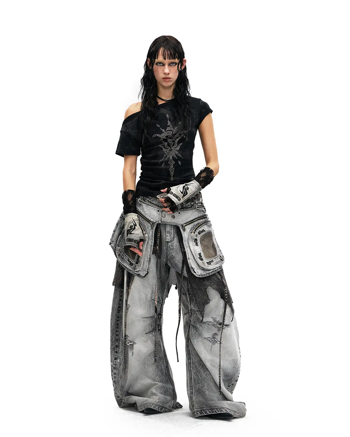 Personsoul Vintage Detachable Panel Curved-Leg Denim Jeans(5 in 1) - Image 10