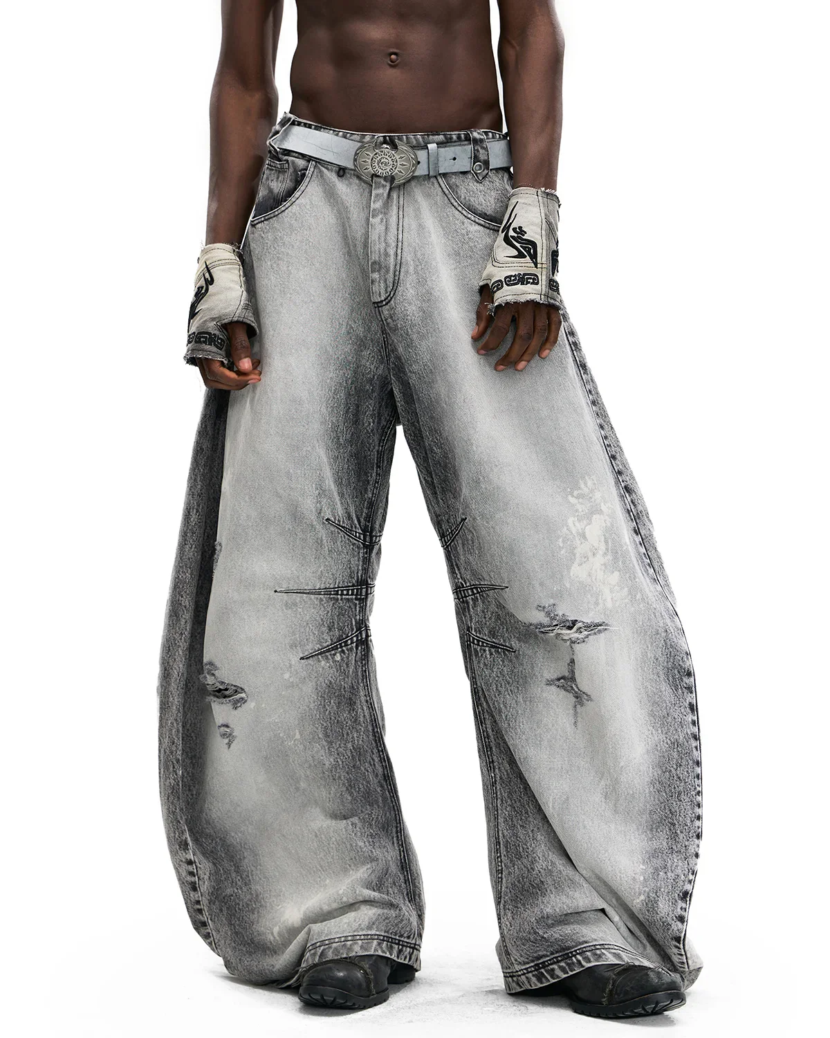 Personsoul Vintage Detachable Panel Curved-Leg Denim Jeans(5 in 1) - Image 8