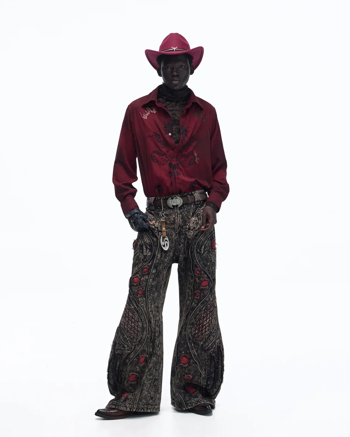 Personsoul Vintage Wine Red Shirt with Totem Print - Image 10