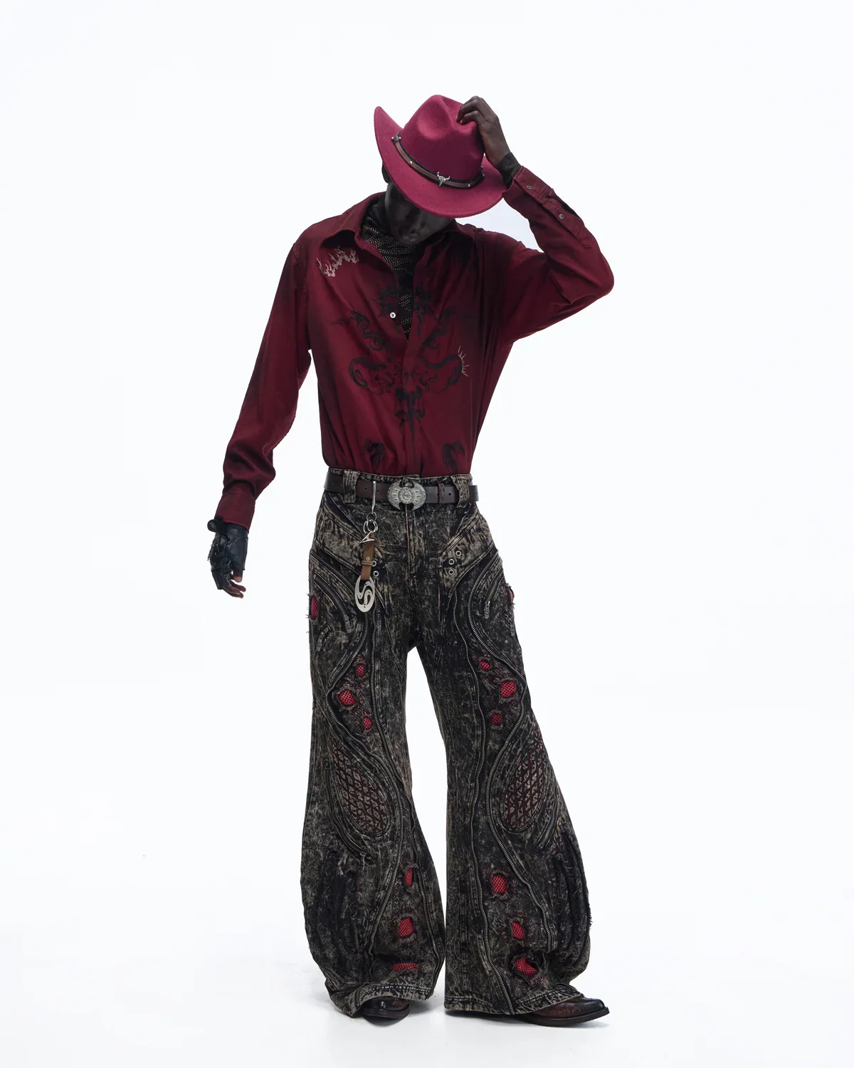 Personsoul Vintage Wine Red Shirt with Totem Print - Image 11