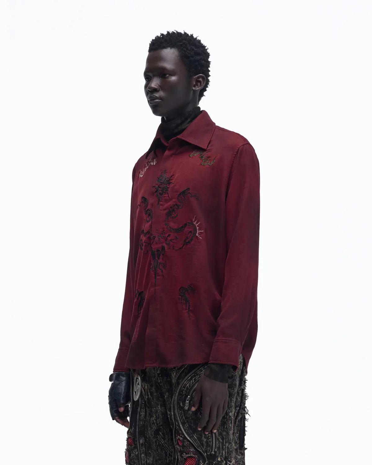 Personsoul Vintage Wine Red Shirt with Totem Print - Image 2