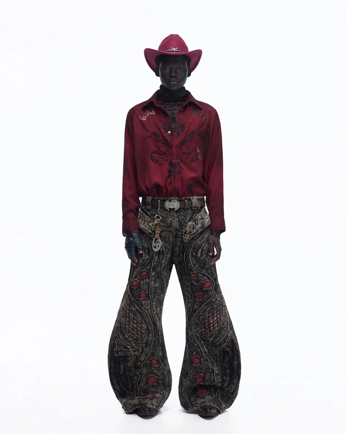 Personsoul Vintage Wine Red Shirt with Totem Print - Image 7