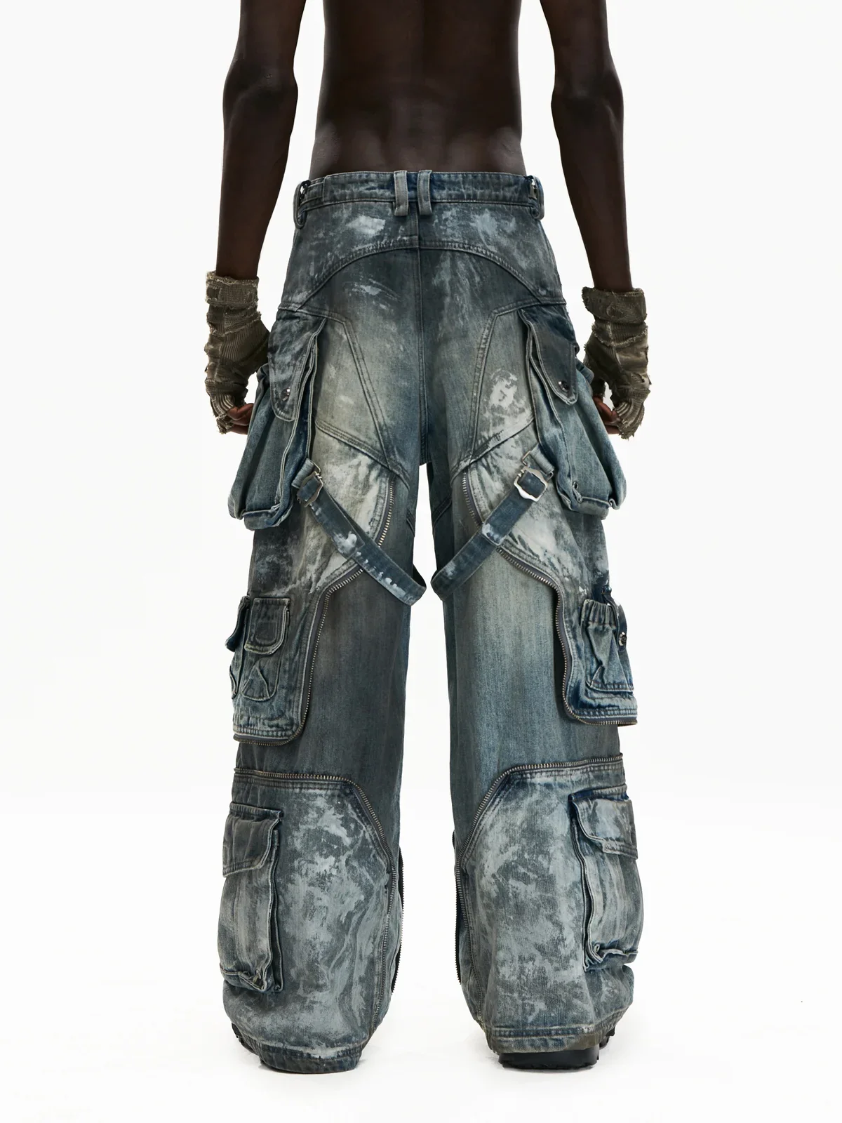 Personsoul White Stain Graffiti Cargo Pants - Image 3