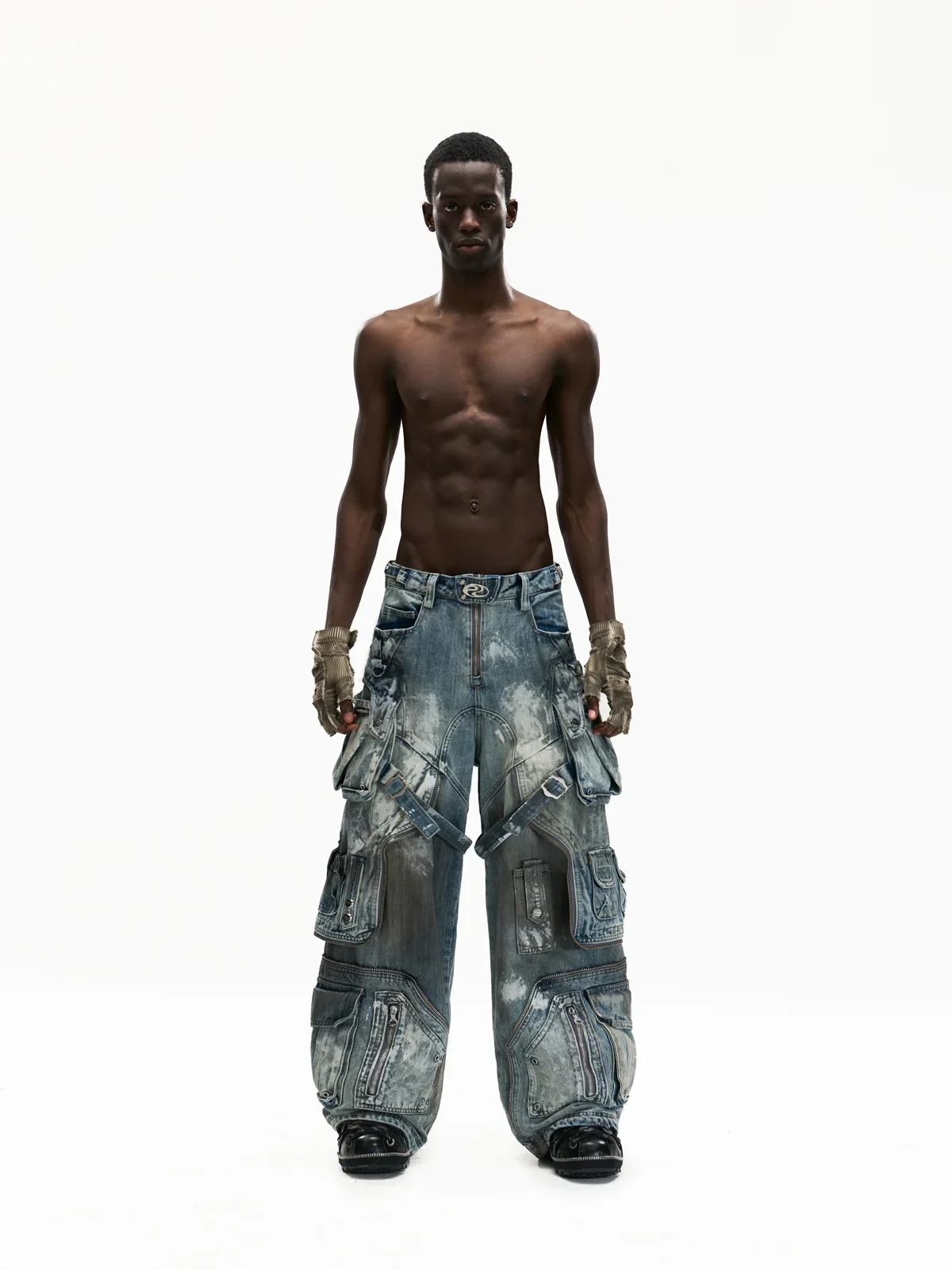 Personsoul White Stain Graffiti Cargo Pants - Image 4