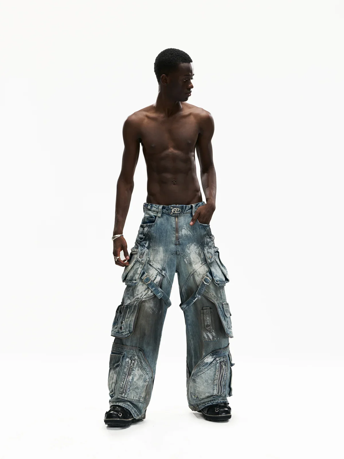 Personsoul White Stain Graffiti Cargo Pants - Image 7