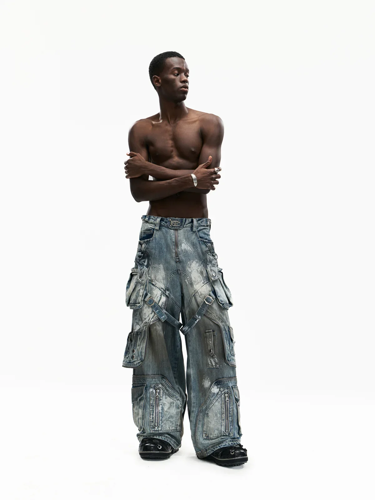 Personsoul White Stain Graffiti Cargo Pants - Image 8